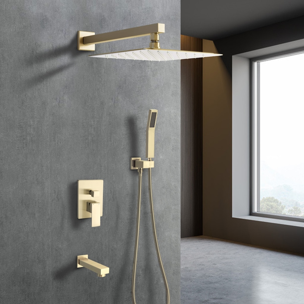 YASINU 12 In. High-Pressure Rainfall Shower System with Handheld Shower Head Bathtub Faucet - 12"