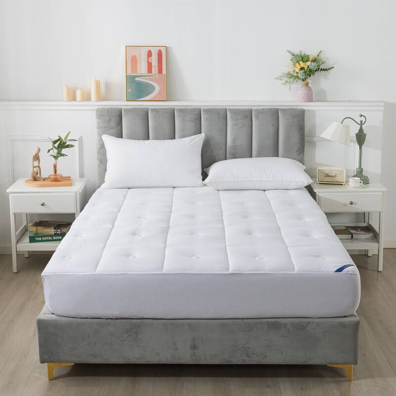 Royal Velvet Button Stitch Stain Restistant Mattress Pad - White