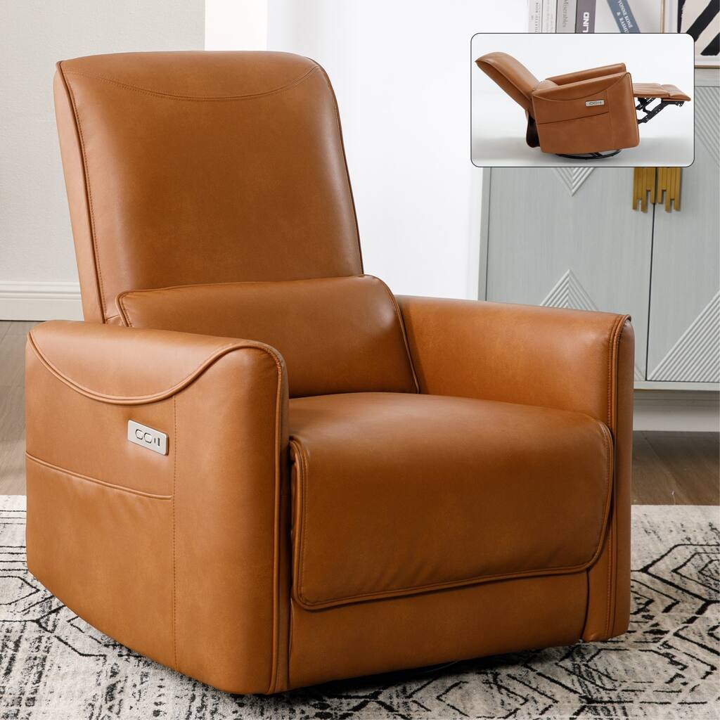 Brown Ergonomic Power Recliner with 270° Swivel, USB & Type-C Charging Ports, and Lumbar Support