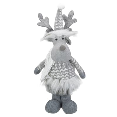 12-Inch Gray and White Standing Tabletop Moose Christmas Figure - 12"
