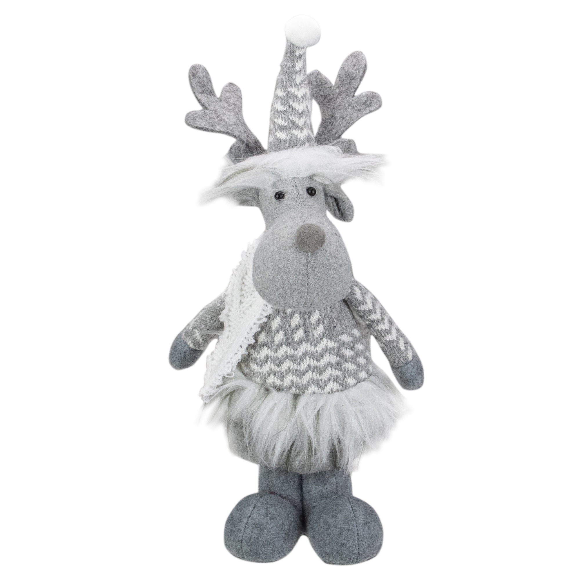 12-Inch Gray and White Standing Tabletop Moose Christmas Figure - 12"
