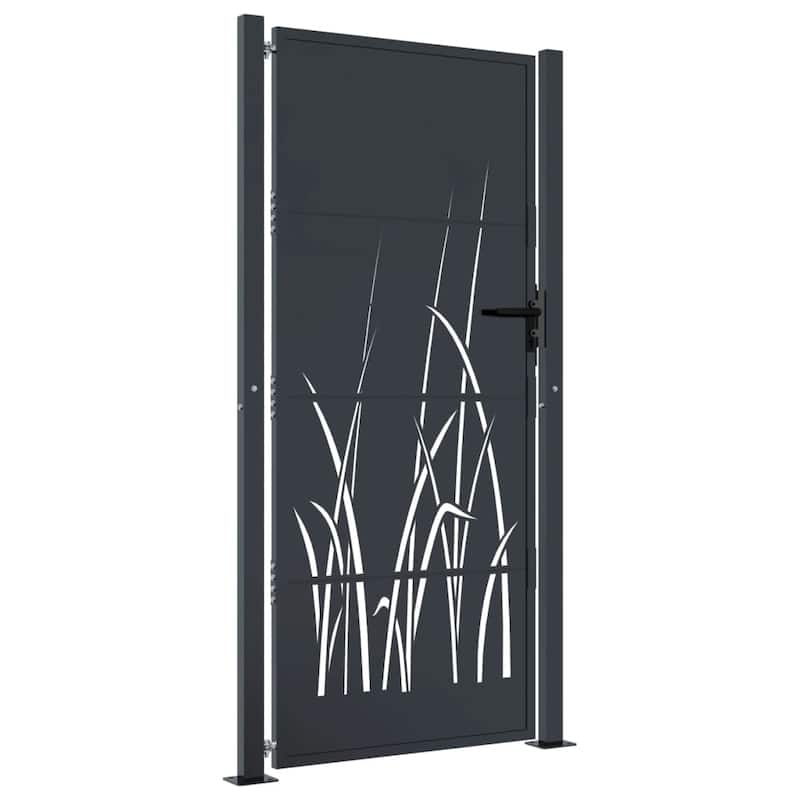 vidaXL Garden Gate Anthracite Steel Grass Design