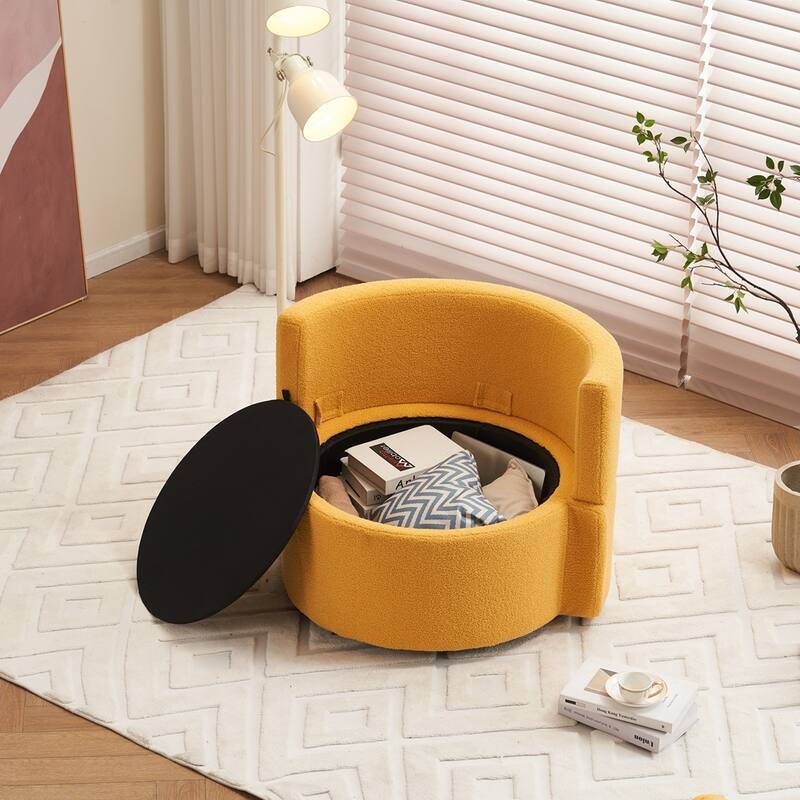 Teddy Fabric Swivel Storage Chair With Back Cushion