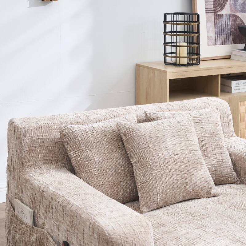 Chenille Interior Lazy Sofa Chaise Longue Armchair With Three Pillows And Armrestssleeping Sofa Bed