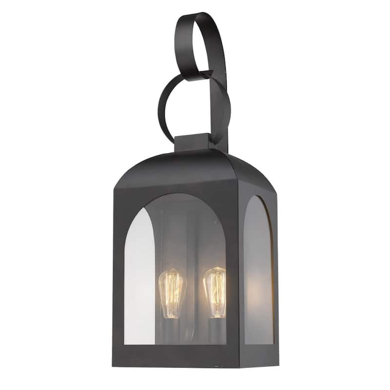 2-Light Oil-Rubbed Bronze Lantern Outdoor Flush Mount Wall Light with Clear Glass Shade and A19 Bulb Sockets