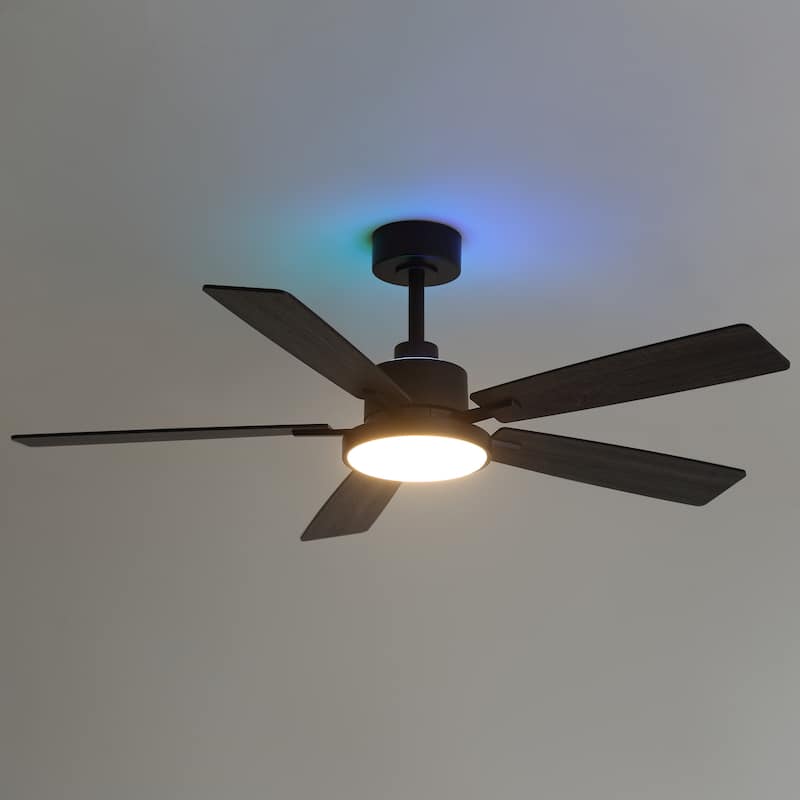 52" Black 5-Blade Integrated LED Ceiling Fan with Light and Remote