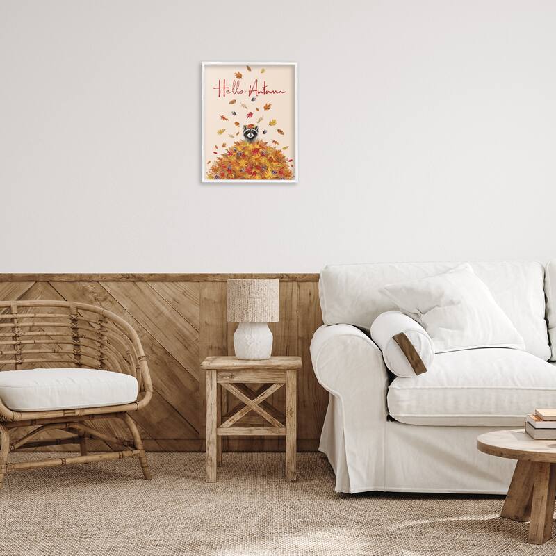 Stupell Hello Autumn Raccoon Framed Giclee Art Design By Elizabeth Tyndall