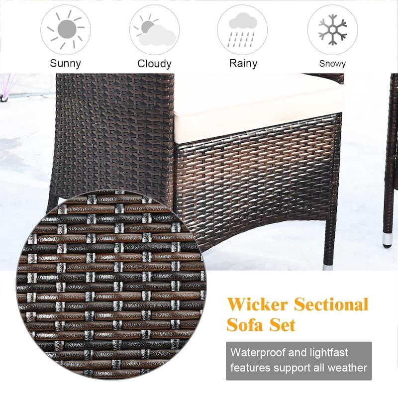 Rattan Patio Conversation Furniture Set with Glass Table and Comfortable Sofa - 4 Pcs
