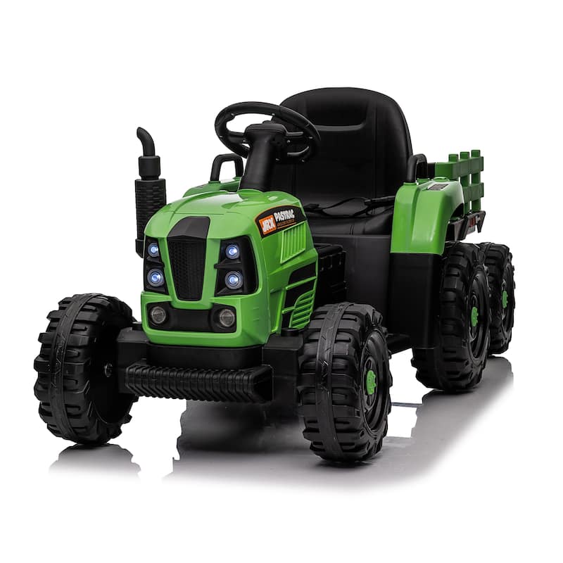 24V Kids Electric Ride-On Tractor with Trailer for Ages 3+, Remote Control & Bluetooth - Green