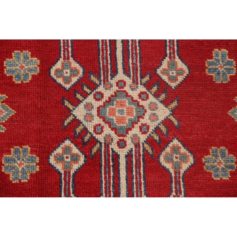 Red Kazak Area Rug Handmade Geometric Wool Carpet - 7'2"x 10'0"