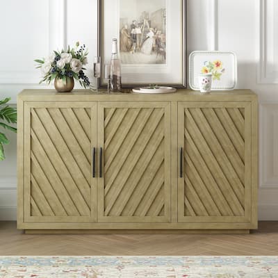 3-Door Sideboard with Adjustable Shelves and Black Handles