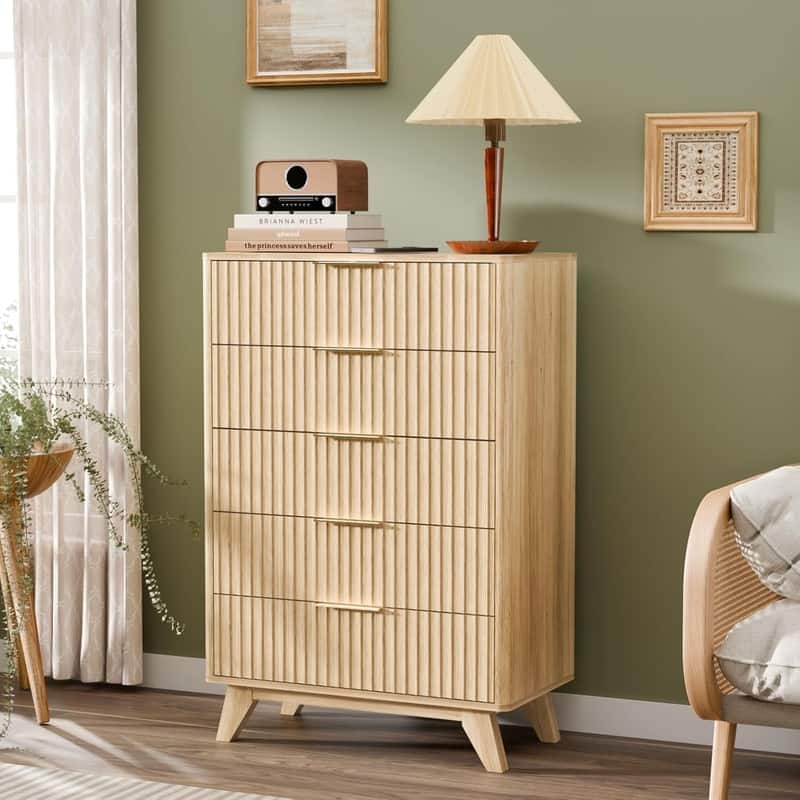 5 Drawer Grille Chest Oak Tone P2 Particleboard Density Board 30x15.6x44.9 inches - Oak