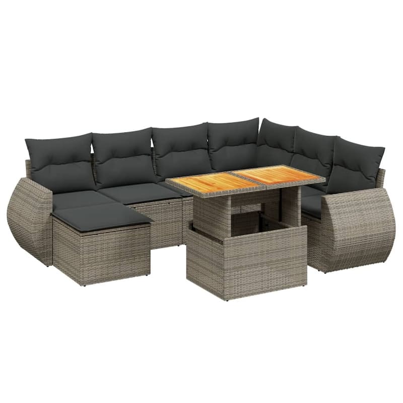 vidaXL Patio Sofa Set with Cushions Outdoor Sofa Sections 8 Piece Poly Rattan - 21.7 x 39.4 x 28.7