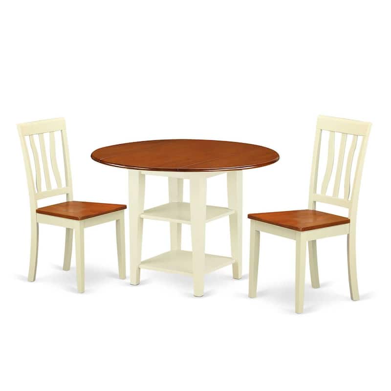 HomeStock 3-Piece Buttermilk and Cherry Finish Round Solid Wood Top Dining Table Set