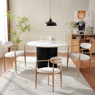 Modern Round Dining Table Set with Upholstered Chairs, 5-Piece Mid ...