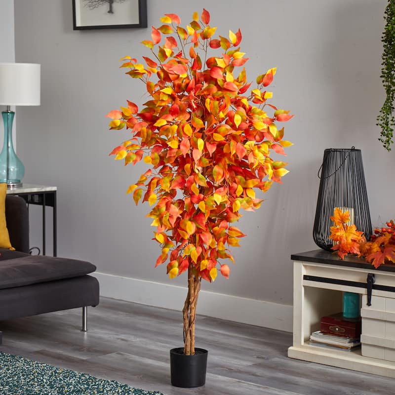 Artificial Fall Tree 5ft - Autumn Decorative Tree with Trunk - Indoor Harvest Décor - Green - 61 Inches and Over