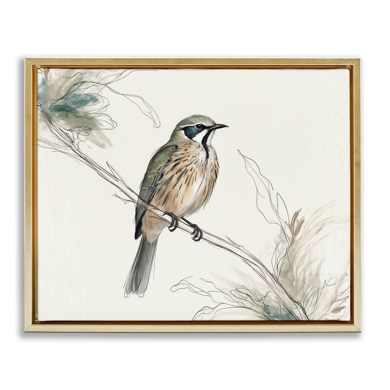 Stupell Illustrated Wildlife Bird Framed Floater Canvas Wall Art Design By LSR Creative Studio - 21 x 17 - Gold