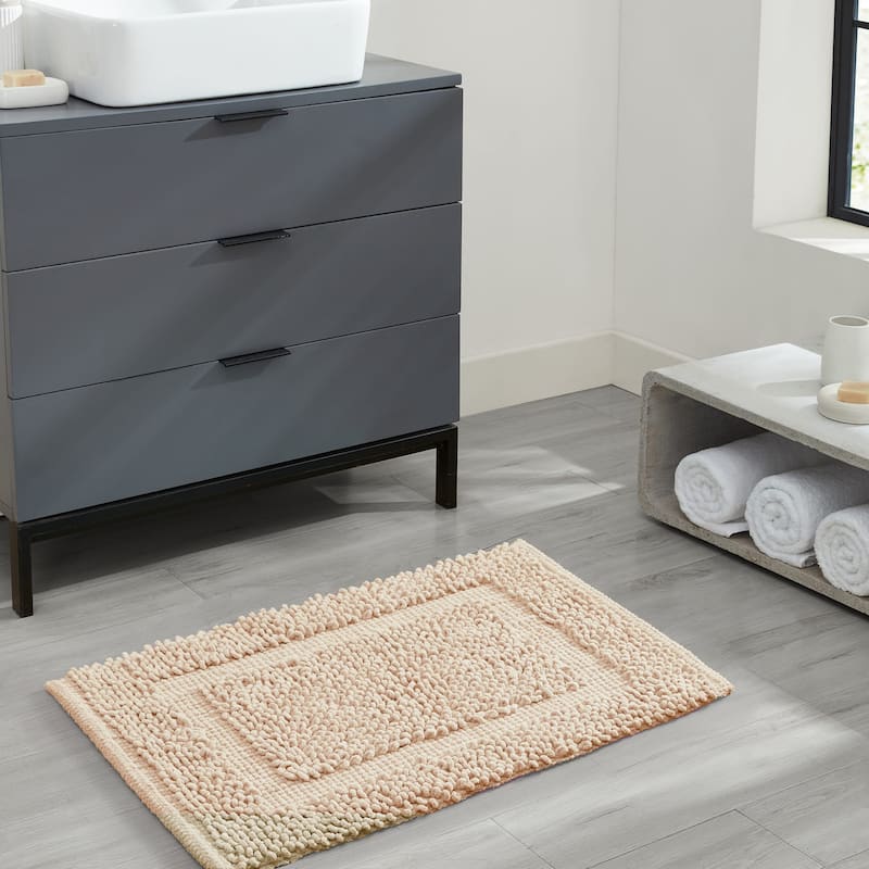 Sophie Border Ultra-plush Chenille Non-Slip Cotton Bath Mat (Set of 2)