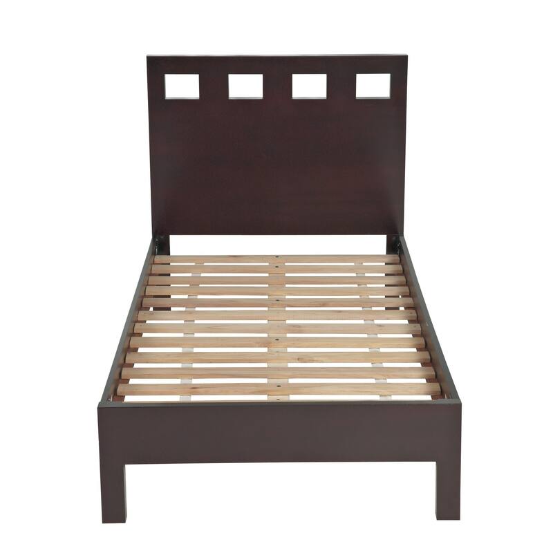 Yee California King Size Platform Bed, Cut Out Panel, Espresso Brown Wood