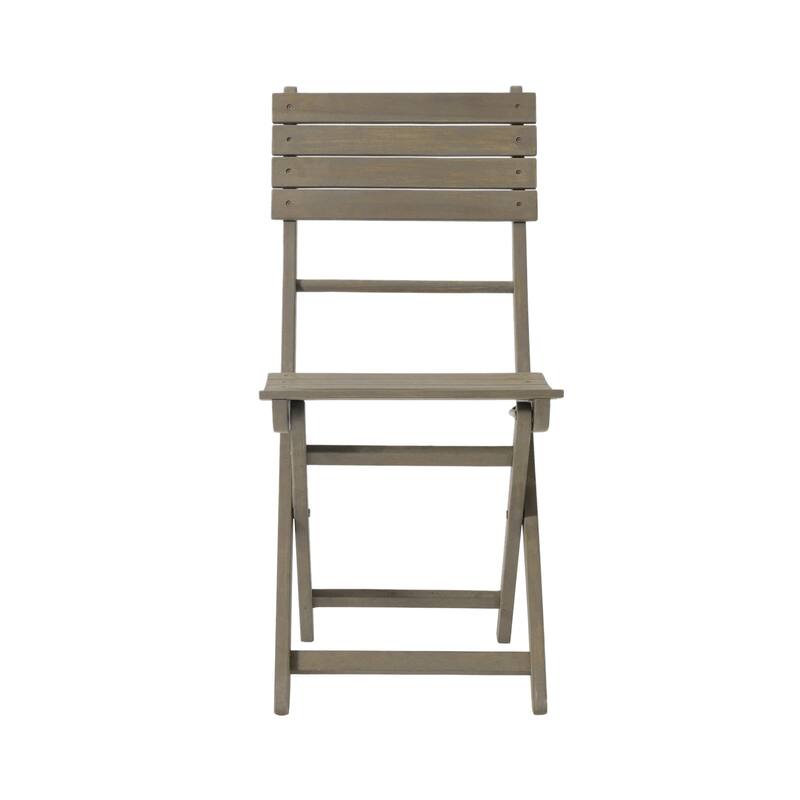 Outdoor 3pc Half-Round Folding Acacia Wood Bistro Set: Weather-Resistant, Space-Saving,Grey