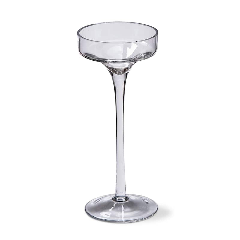 Paloma Pulled Clear Glass Stem Pillar Candle Holder Medium, 3.5L x 3.5W x 8.3H inches