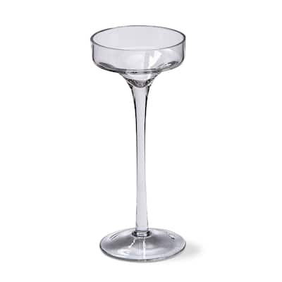 Paloma Pulled Clear Glass Stem Pillar Candle Holder Medium, 3.5L x 3.5W x 8.3H inches