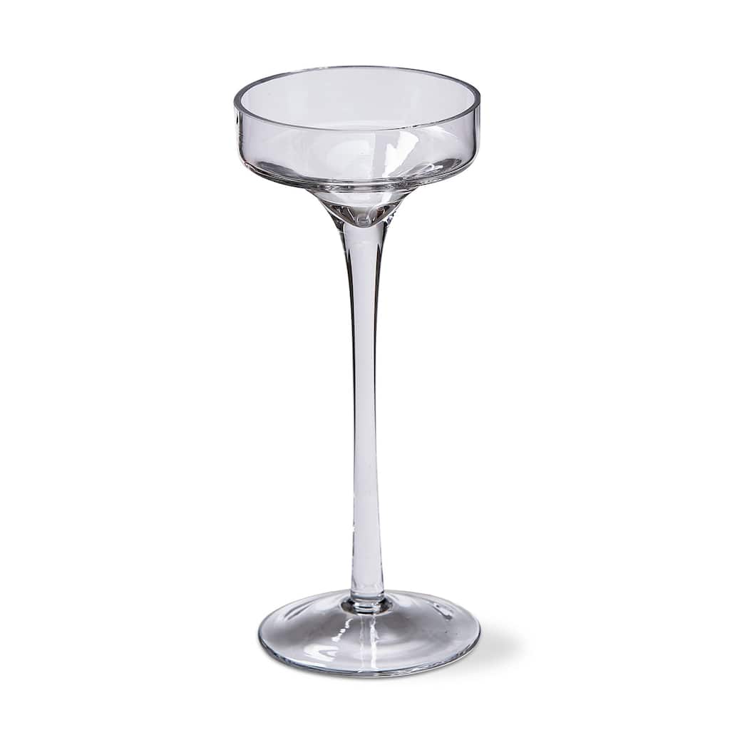 Paloma Pulled Clear Glass Stem Pillar Candle Holder Medium, 3.5L x 3.5W x 8.3H inches