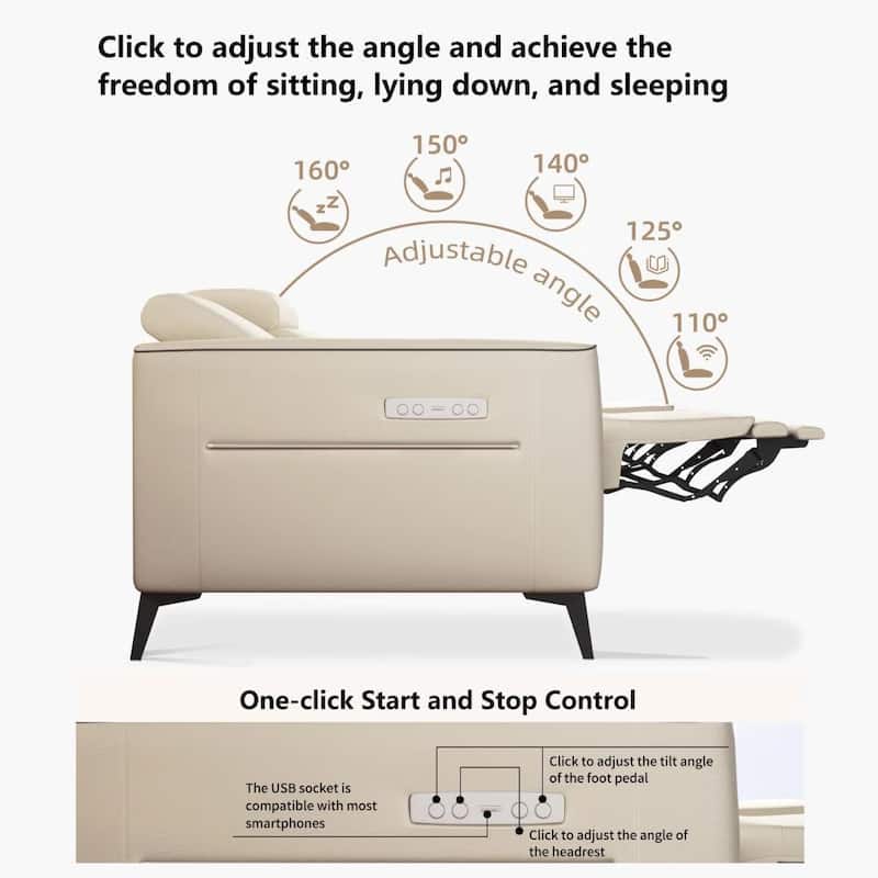 112.5'' Leather Power Reclining Sofa with USB Charging Port