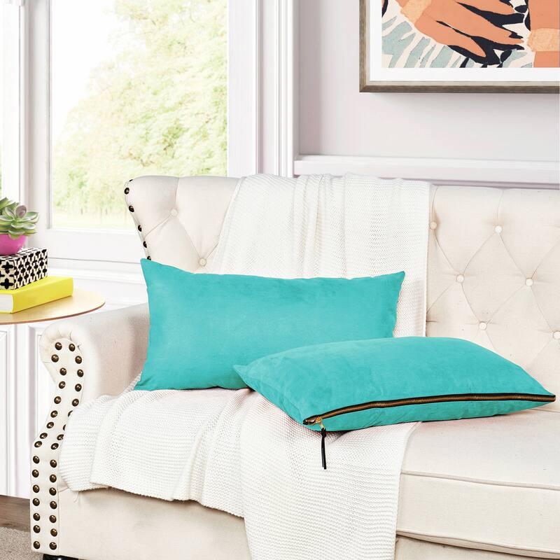 Suede 2 Piece Pillow Shell Set with Big Zipper, NO INSERT