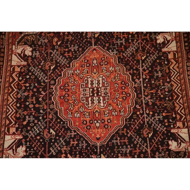 Black Tribal Shiraz Persian Vintage Area Rug Handmade Wool Carpet - 5'4"x 8'0"