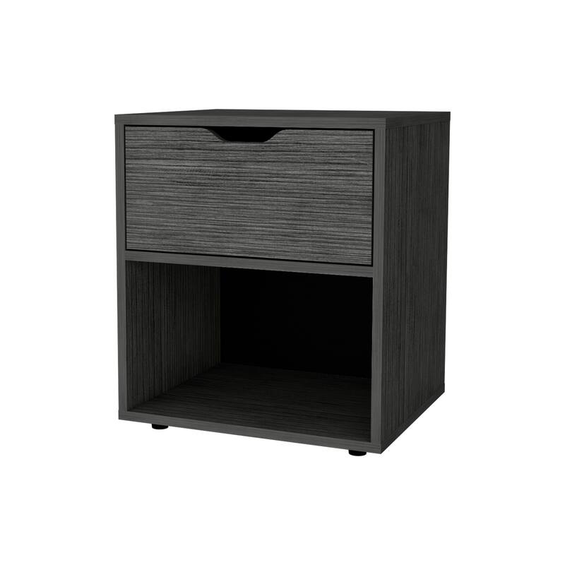 Elegant Light Gray Drawer Nightstand with Open Shelf