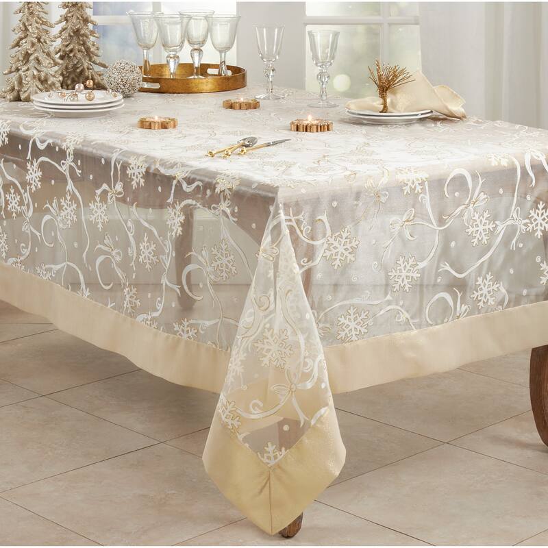 Printed Tablecloth With Snowflake and Ribbon Design