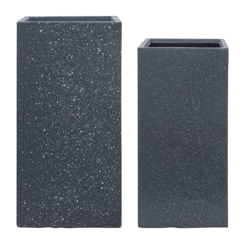 Dark Gray Resin Square Nested Planters, Set of Two, 11"Lx11"W 22"H/13"Lx11"W28"H, Stylish Indoor and Outdoor Plant Pots,