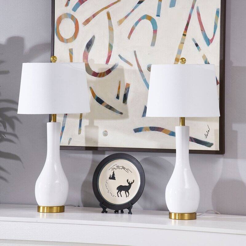 28.5" Ceramic Table Lamp Set with USB (Set of 2)