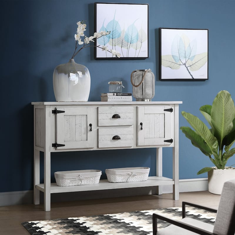 48'' Solid Wood Sideboard Console Table with 2 Drawers and Cabinets and Bottom Shelf