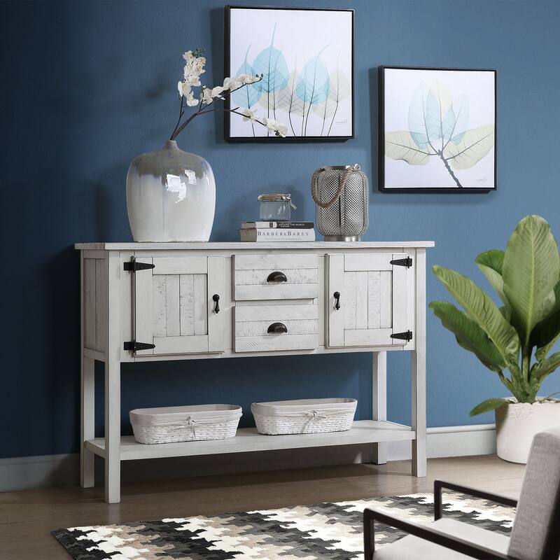 Wooden Buffet Cabinet with 2 Drawers, Cabinets, and Bottom Shelf for Living Room, Kitchen, or Dining Use