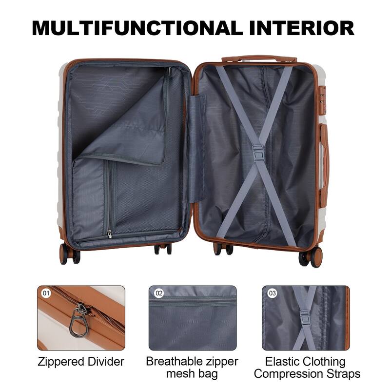 luggage sets 3 piece,carry-on luggage with wheels,check in luggage,28/24/20 inch luggage,tsa approved lock,hardshell suitcase - Beige