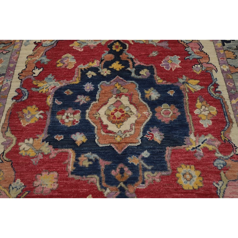 Hand Knotted Oriental 100% Wool Carpet Transitional Medallion Red Oushak Area Rug - 6' 11'' X 5' 1''