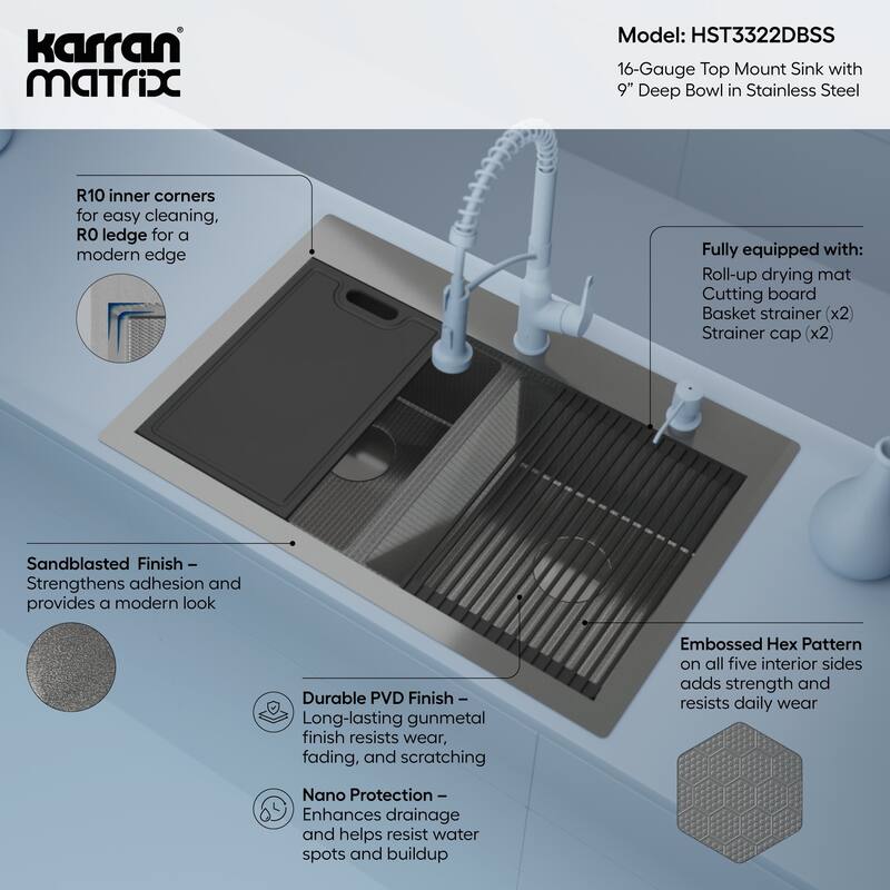 Karran USA HST3322DB Matrix 33" Drop In Double Basin Stainless Steel