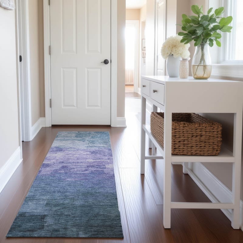 Premium Washable Super Soft Ombre Brushstrokes Mayfield Rug - Denim - 2'3" x 7'6"