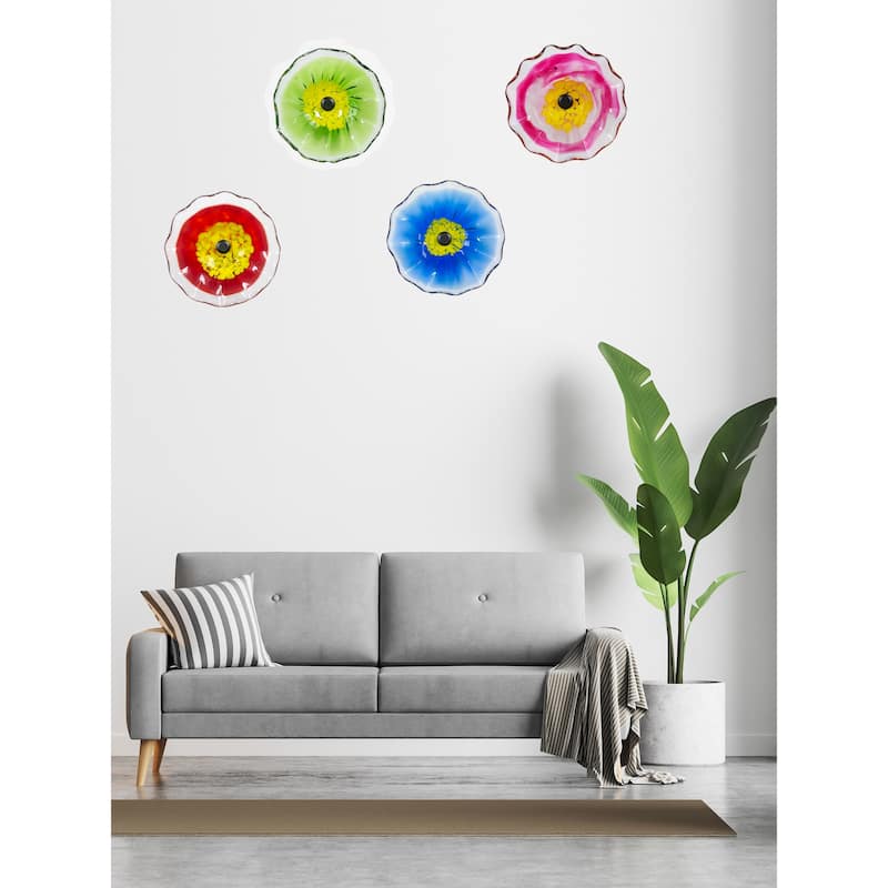 9IN Diameter Blue Fiore Bloom Art Glass Wall Décor