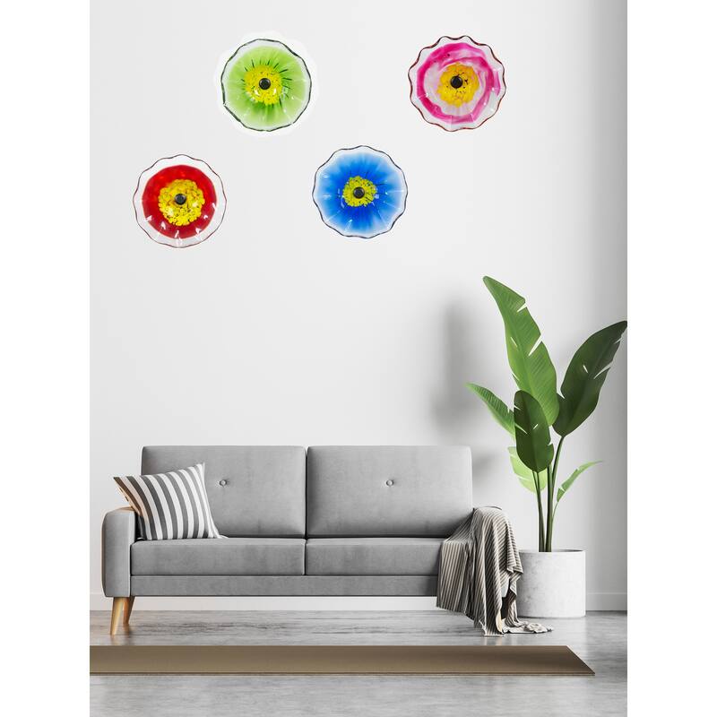 9IN Diamter Pink Fiore Bloom Art Glass Wall Art