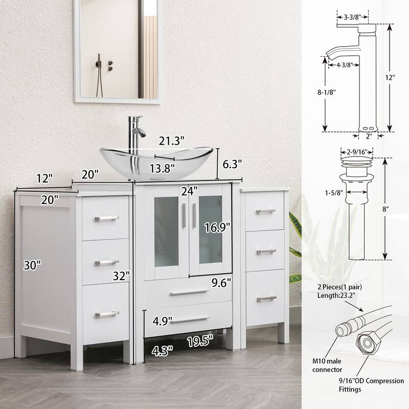 48" Bathroom Vanity Set Vessel Sink Faucet W/ Small Cabinet Combo