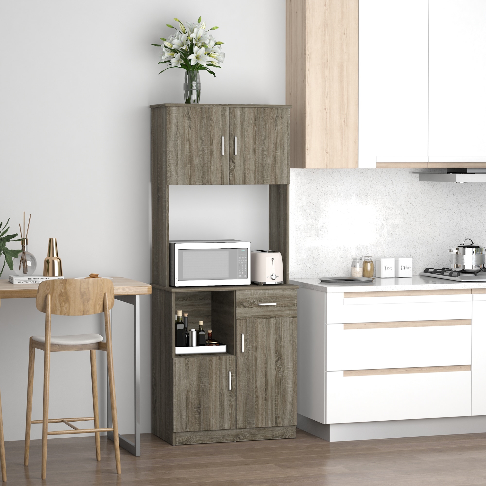 HOMCOM Modern Kitchen Buffet with Hutch Pantry Storage Microwave