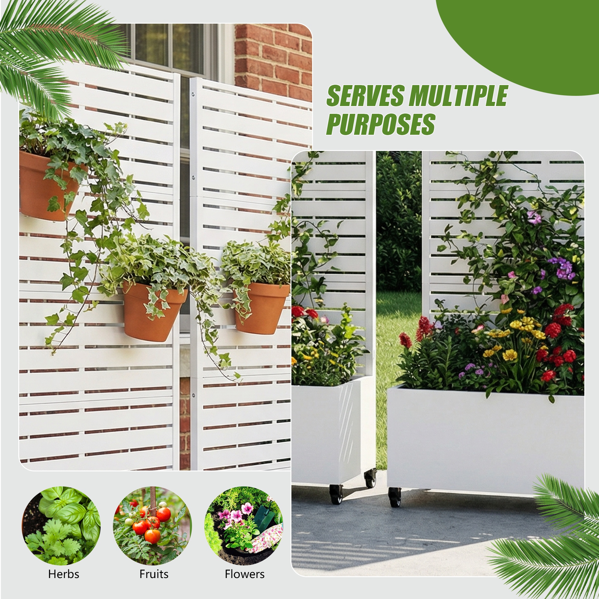 Metal Planter Box with Trellis Privacy Screen Planter Box with Lockable Wheels Set of 2