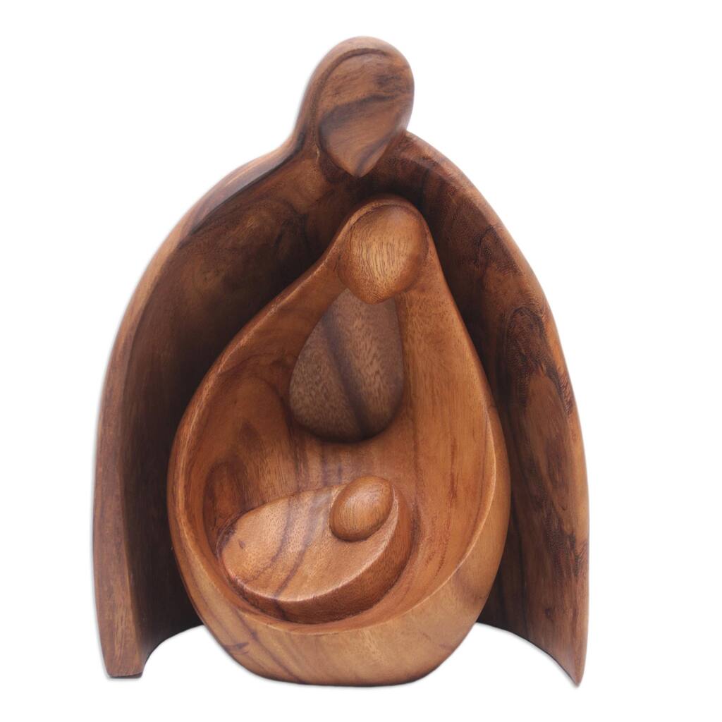 Novica Handmade Family Hug Wood Sculpture