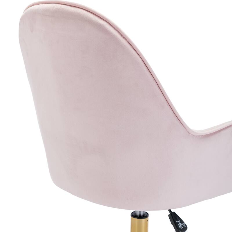 Cute Velvet Office Chair Dresser Chair Manicure Desk Chair with Wheels Metal Base, Height Adjustable, Pink