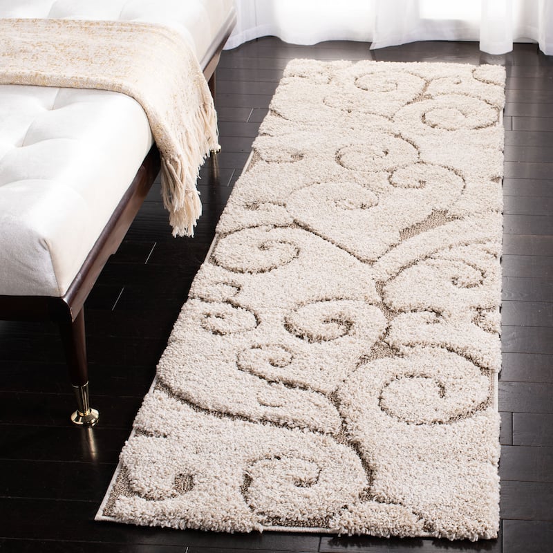SAFAVIEH Florida Shag Shahin Scroll 1.2-inch Thick Textured Rug - 2'3" x 7' Runner - Cream/Beige