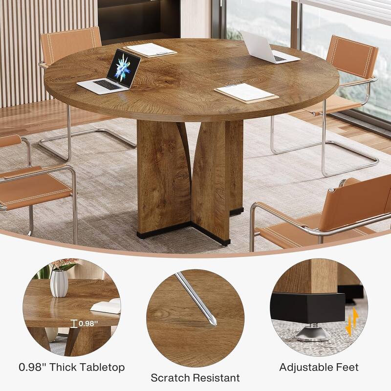 39" Round Conference Table for 4 Modern Wooden Meeting Table with Sturdy Base for Office/Training/Negotiation/Conference Room