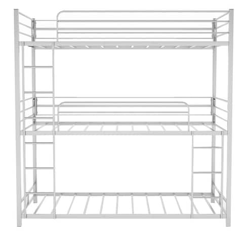 Metal Twin Size Triple Bunk Bed With Ladder And Guardrail